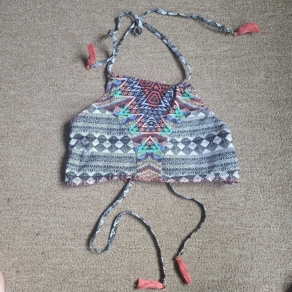 NWOT No Boundaries Women's Tribal Aztec Print Halter Swim Top Size Large (11-13)